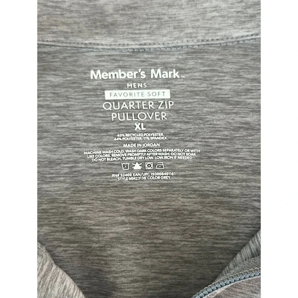 Members Mark Mens Favorite Soft Quarter Zip Pullover Grey XL MM23138 NEW